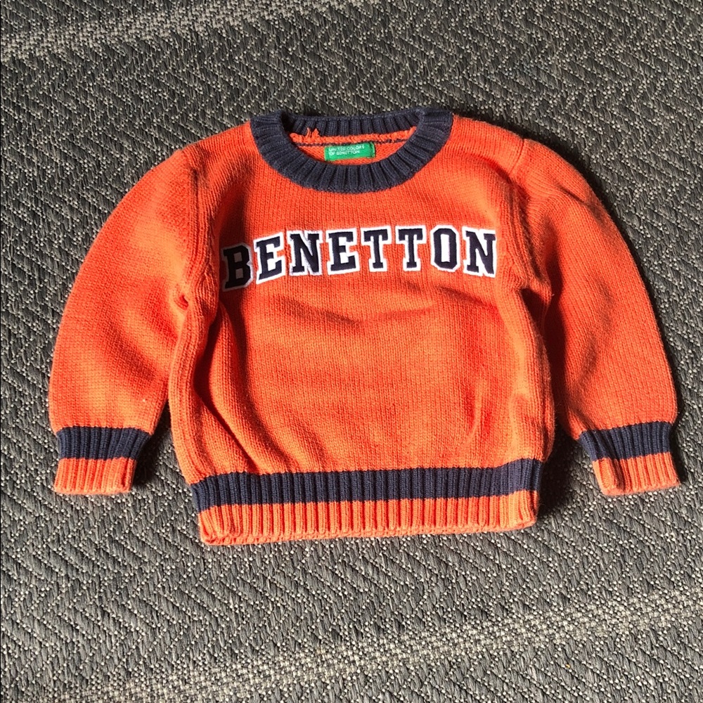United Colors Of Benetton Bright Orange Crewneck with Navy Trim
